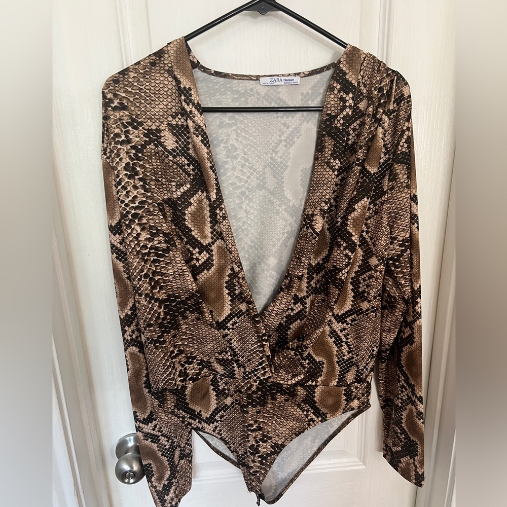 Zara Brown Snakeskin Pattern Top